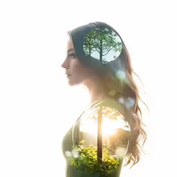 the profile of a woman and trees reflecting in her sunglasses
