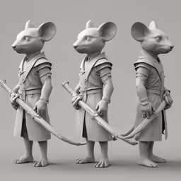 three mouse figures with guns in their hands