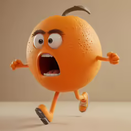 an orange with the mouth open on a table