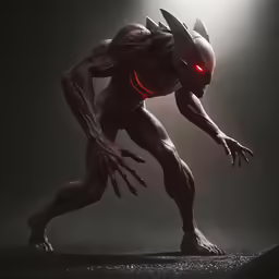 a 3d painting of an evil creature in the dark