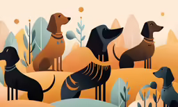 dogs of all shapes are in the painting