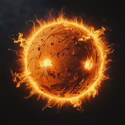 a sphere with yellow flames coming out of it