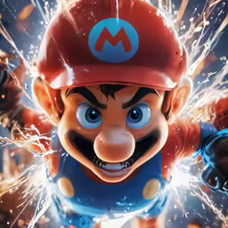 a mario luigi poster with explosion and fire