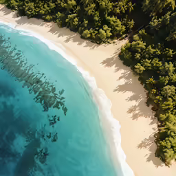 an aerial view of the ocean and a sandy beach