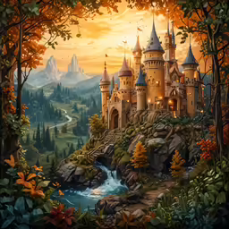 an image of a fantasy land scene with a castle