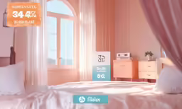 the alarm clock is displayed on the bed in the bedroom