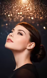a woman in black dress under the stars