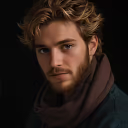 a man with curly hair and a scarf