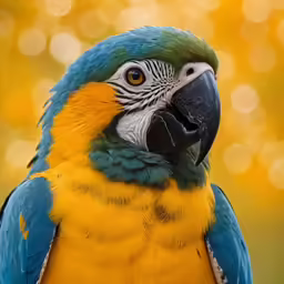 a colorful bird standing next to a tree