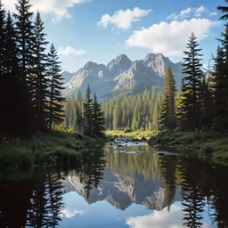 a river is surrounded by some tall trees