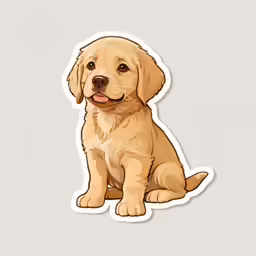 a puppy sticker sitting in front of a white wall