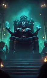 some kind of creepy looking guy on a big chair