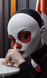 a man with painted faces poses in a white mask