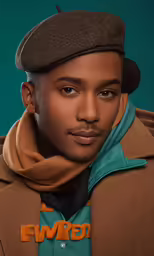a man in a brown coat is looking at the camera