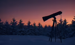 a wooden tripod next to some trees and the sun