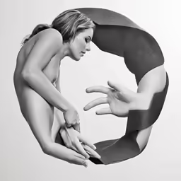 a naked woman standing over another person
