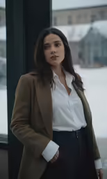 woman standing next to a window looking at the camera