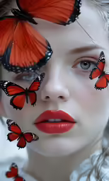a woman with butterflies painted on her face