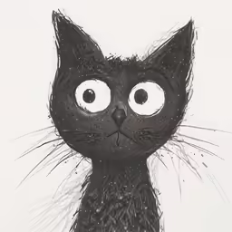 an adorable black cat with big eyes and a fuzzy tail