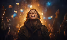 a woman is in the crowd and clapping
