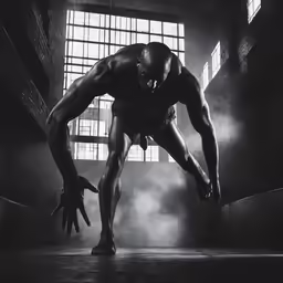 a male body builder performing a leg forward pose