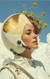 a woman with a weird hat over her head