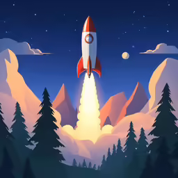 an illustration of a rocket launching in to the sky