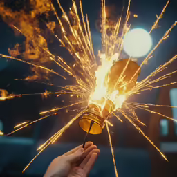 a hand holding a gold lite bell