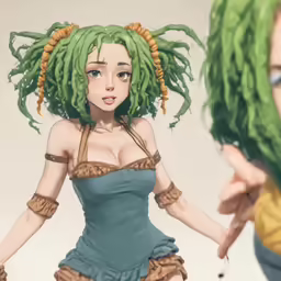 an animation girl with green dreadlocks making the middle finger gesture