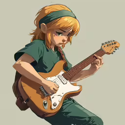 a character holding an electric guitar
