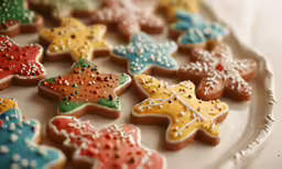 a group of decorated christmas cookies on a plate