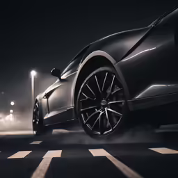 a car in front of the light in a parking lot