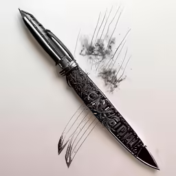 a pen is laying on a table in the dust
