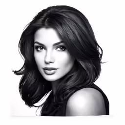 a black and white photograph of a woman with long brown hair