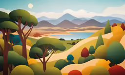 the landscape is painted in bright, colorful, and vivid colors