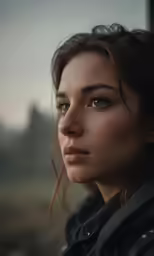 the portrait of a woman who is standing outside