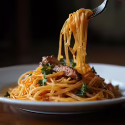 a plate of spaghetti topped with meat and cheese