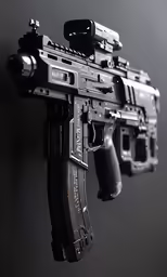 an mp9 pistol mounted on a wall