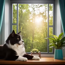 a cat sitting in front of a window looking out