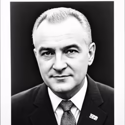 black and white photograph of a man wearing a suit and tie