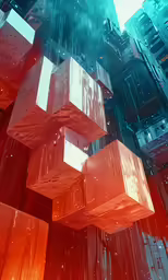 a group of cubes are in a room