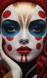 a woman with makeup on has red and blue eyeliners