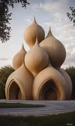 the unusual architecture of the building is made from wood