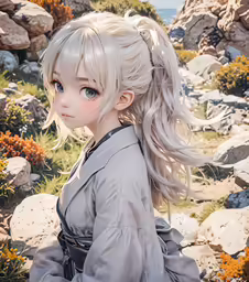 a close up of a person near rocks