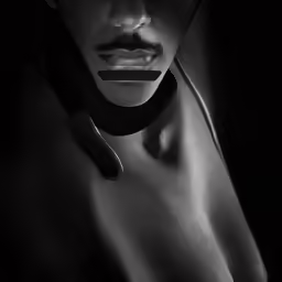 a person that has no shirt and a neck piece