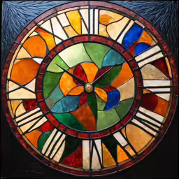 stained glass window with flower design in the center
