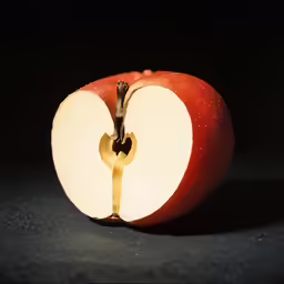 an apple with a knife through the core