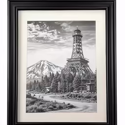 the eiffel tower, framed by a black frame