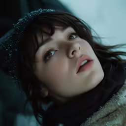 young girl with winter clothes looking away from camera