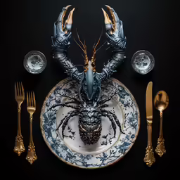 two dead cockflys on top of an old china plate